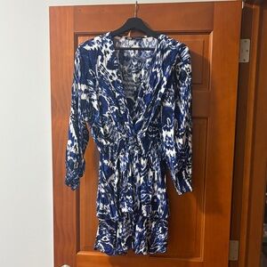 Zara Blue and White Patterned Mini Dress